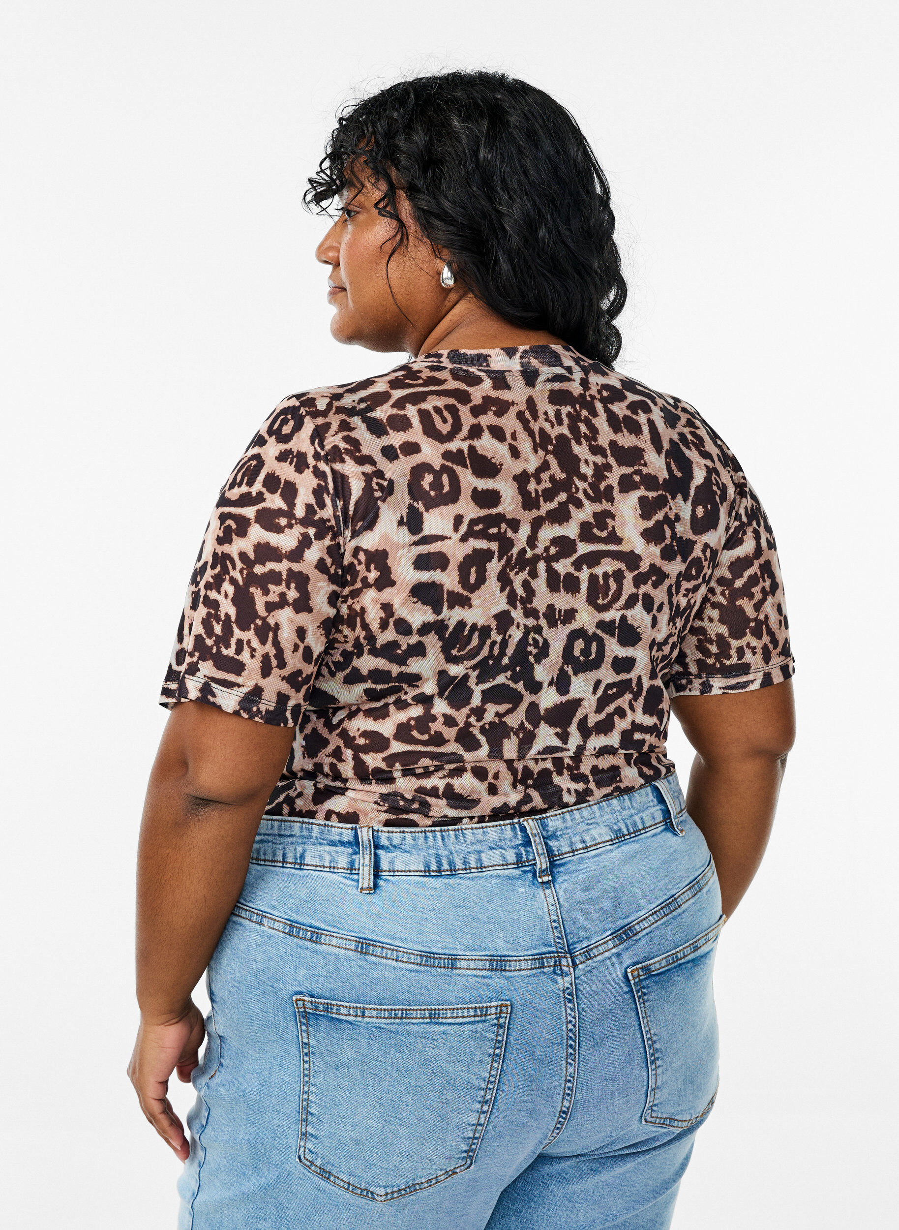 Zizzi Mesh blouse met korte mouwen, Bruin, Model image number 2