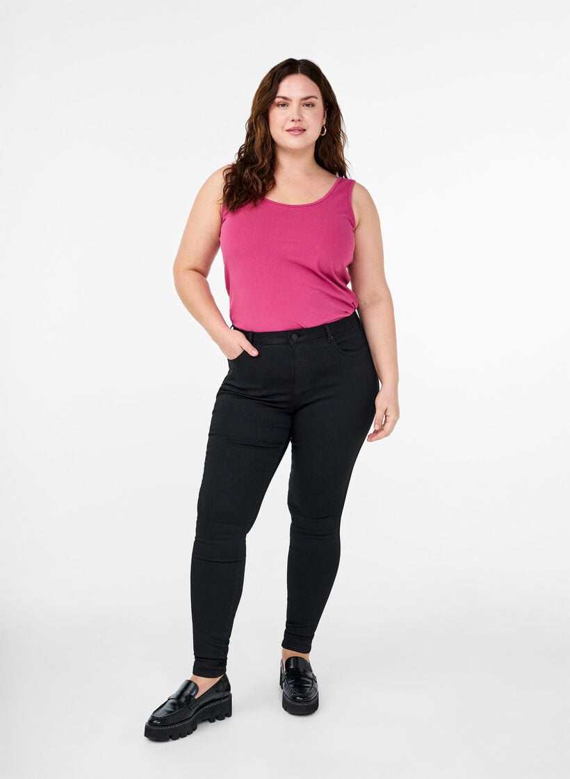Effen gekleurd basic top in katoen, Rood, Model image number 1