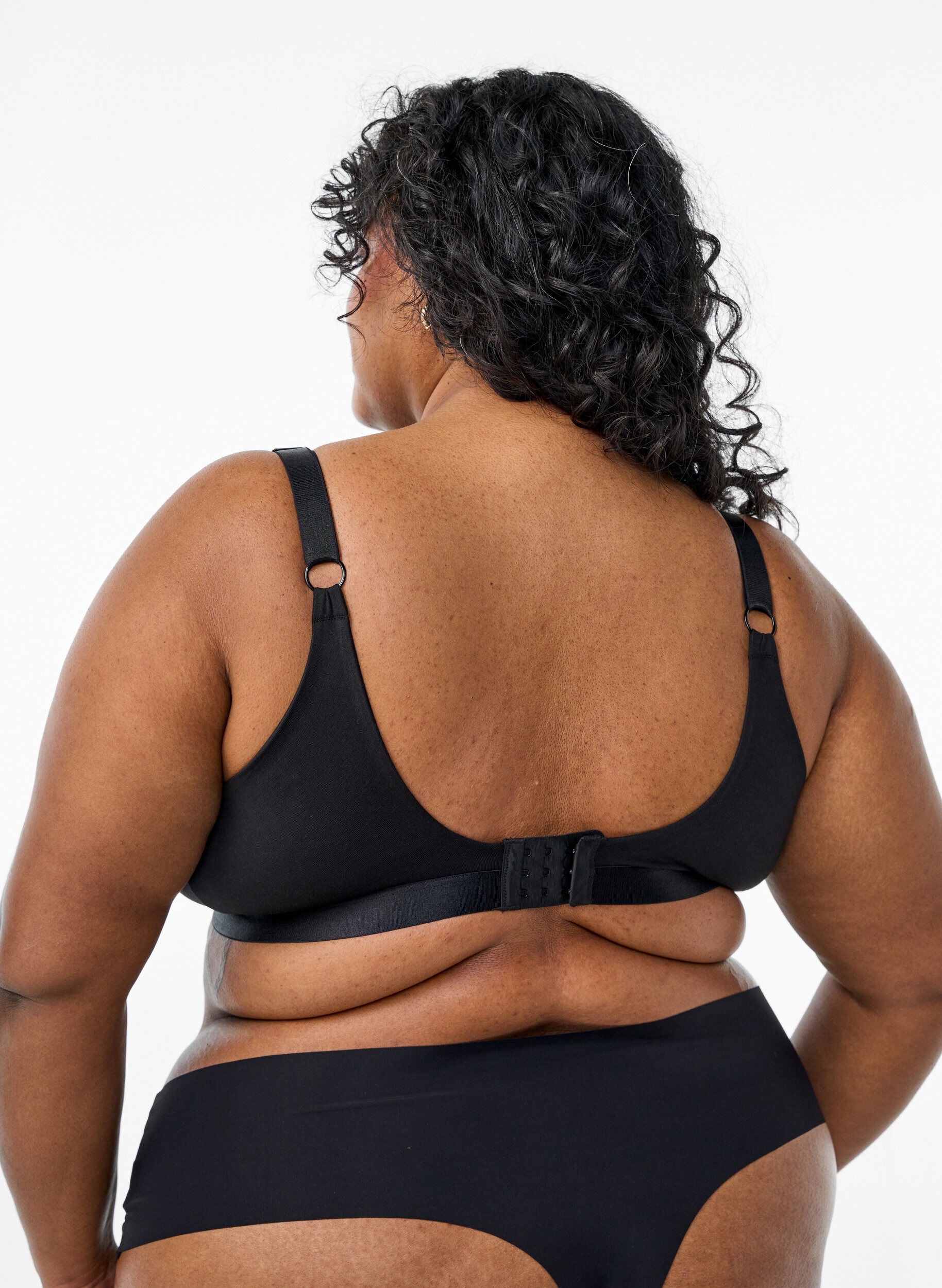 Zizzi Bralette van katoen met kant, Zwart, Model image number 2