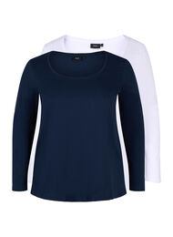 Set van 2 basic tops in katoen , Navy B/B White