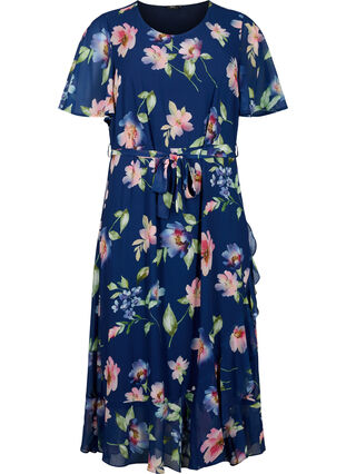 	 Midi-jurk met korte mouwen en bloemenprint, Blueprint Flower AOP, Packshot image number 0