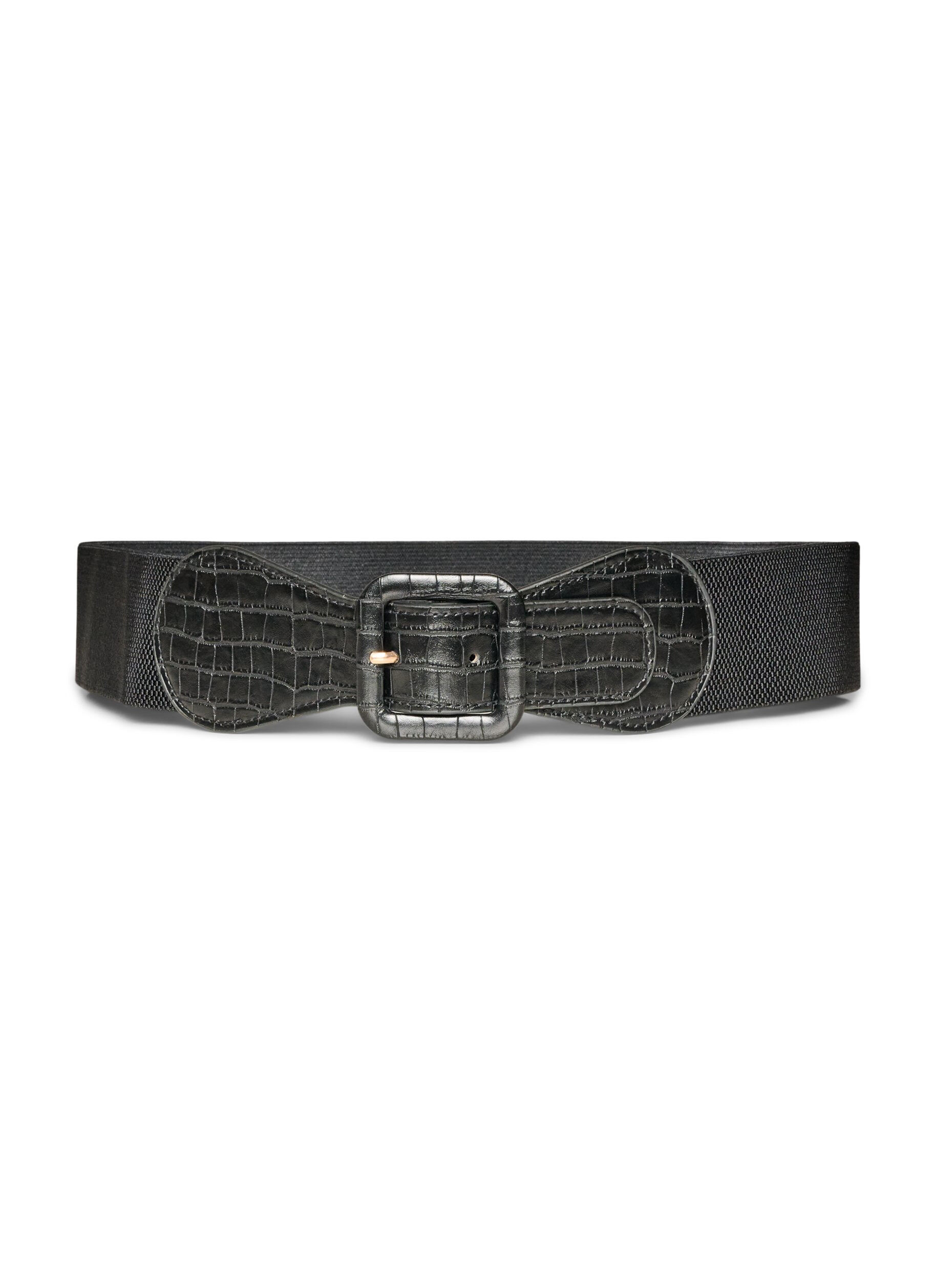 ZizziElastische tailleband met krokodillendetail, Zwart, Packshot image number 0