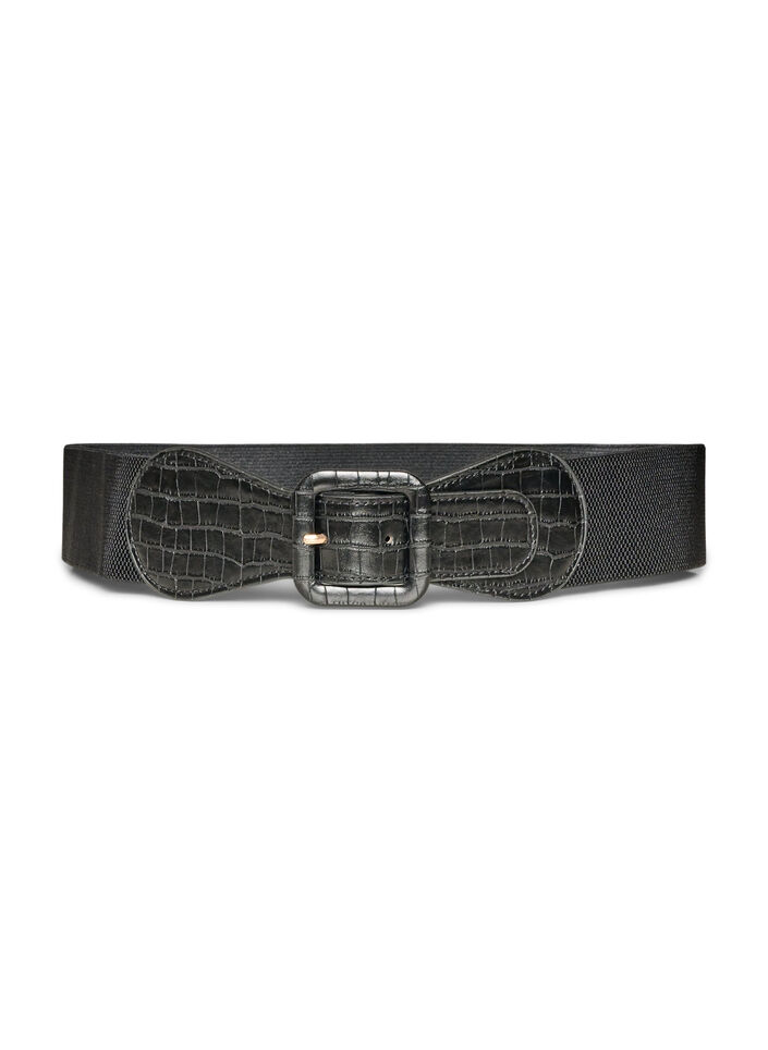 Elastische tailleband met krokodillendetail, Zwart, Packshot image number 0