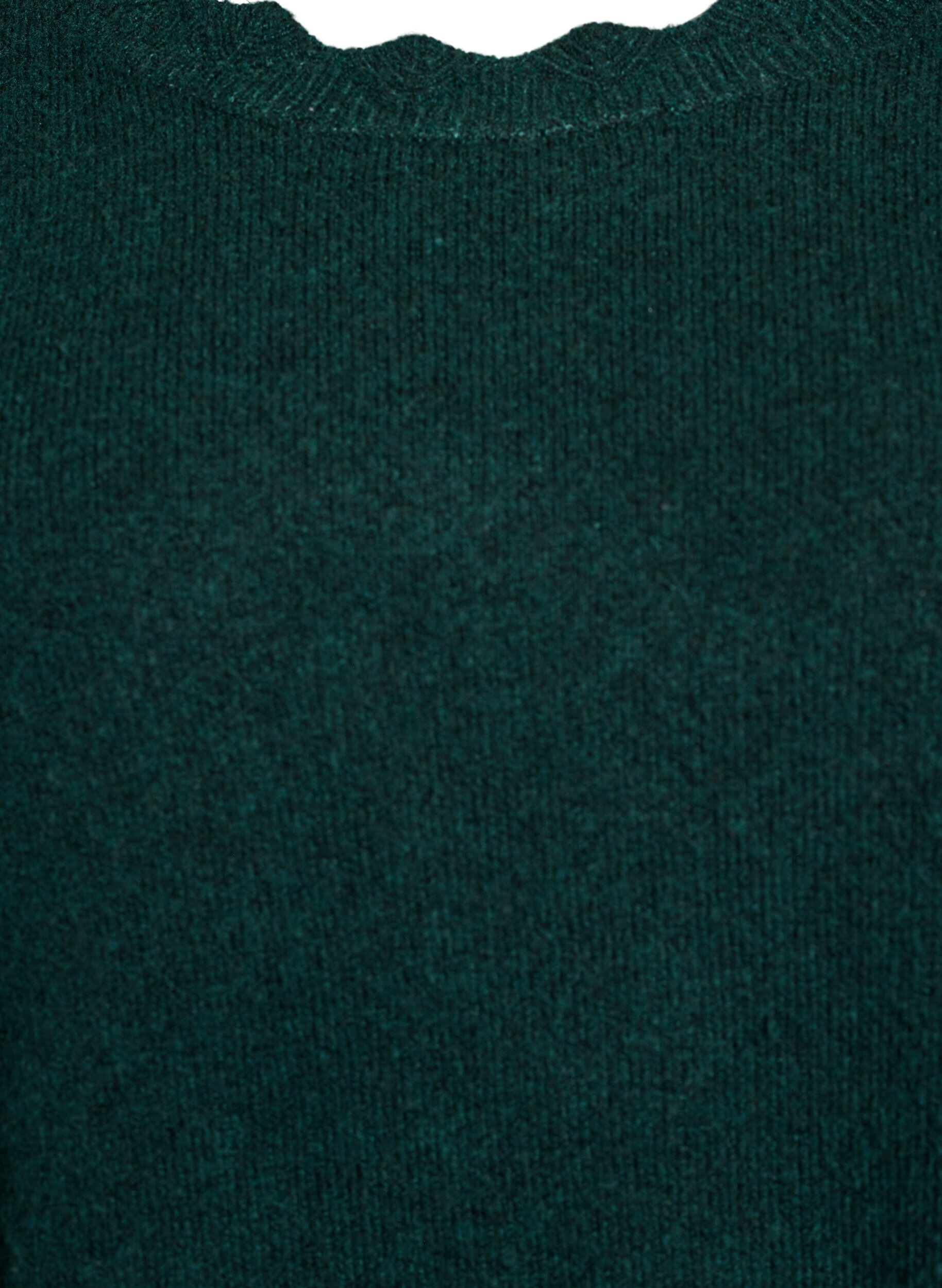 ZizziGebreide blouse met golvende randen, Groen, Packshot image number 2