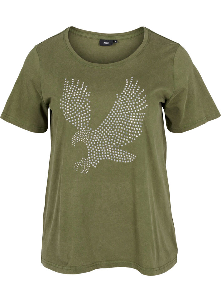 Katoenen t-shirt met acid wash en steentjes, Ivy Green Wash, Packshot image number 0