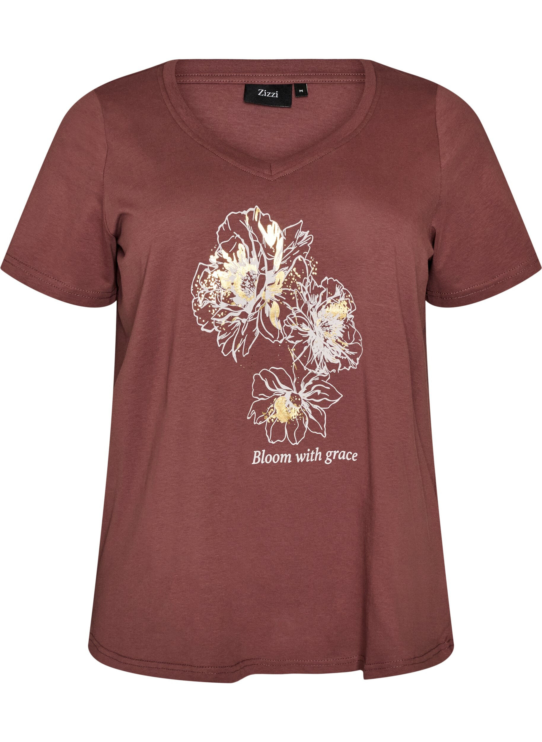Katoenen T-shirt met V-hals en print aan de voorkant