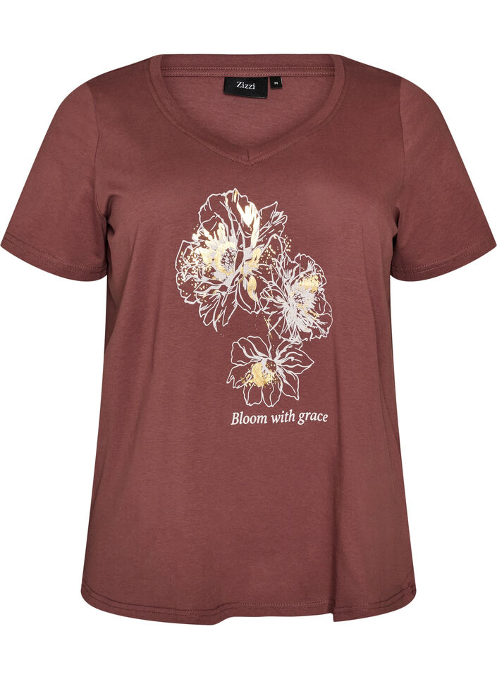 Katoenen T-shirt met V-hals en print aan de voorkant, Rood, Packshot image number 0