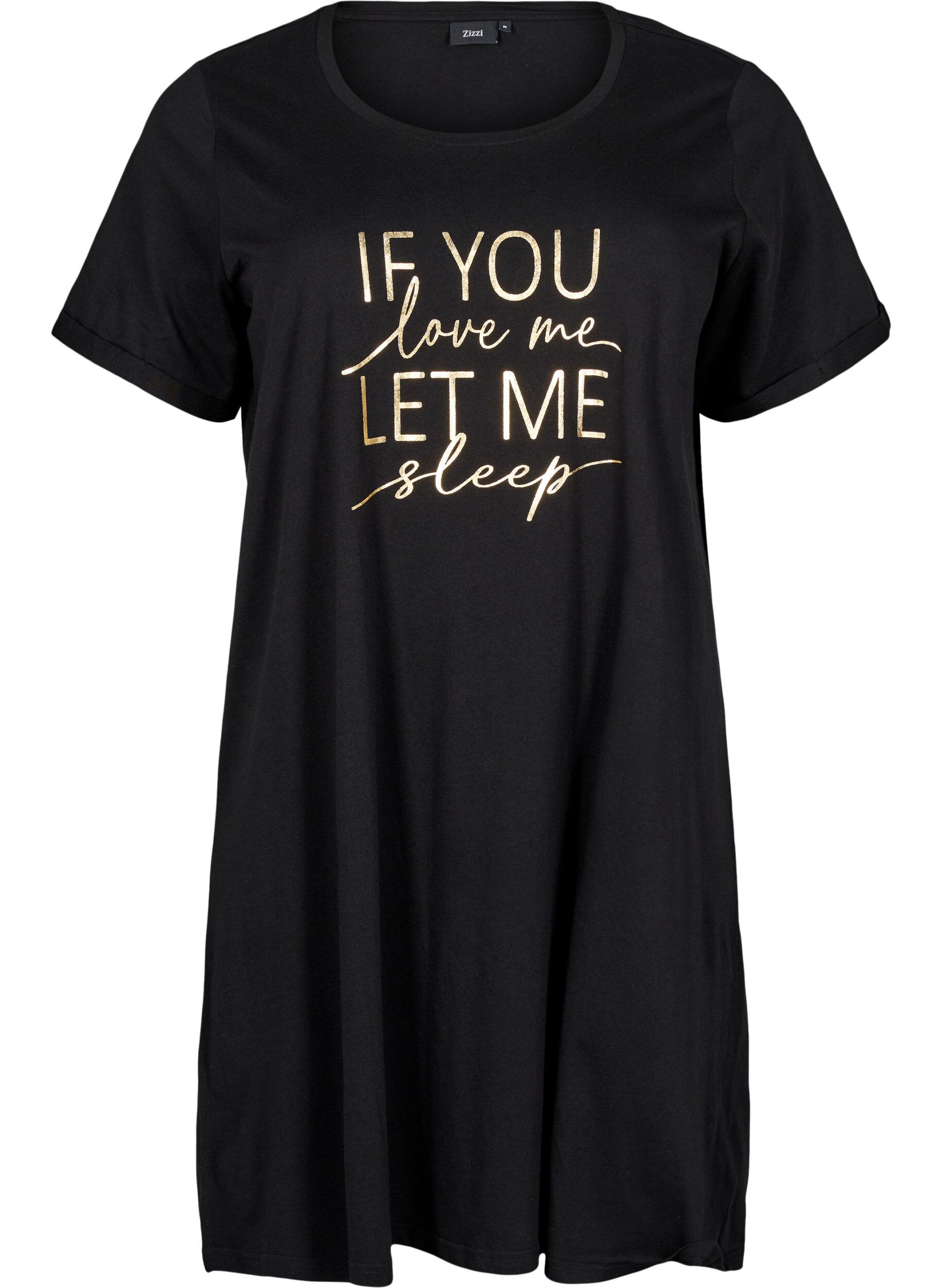 Zizzi Nachtjapon met korte mouwen van biologisch katoen, Zwart, Packshot image number 0