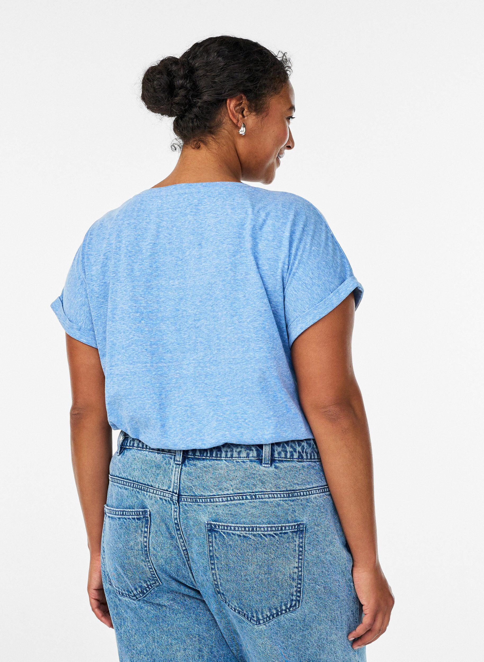 Zizzi Gem&ecirc;leerd T-shirt met korte mouwen, Blauw, Model image number 2