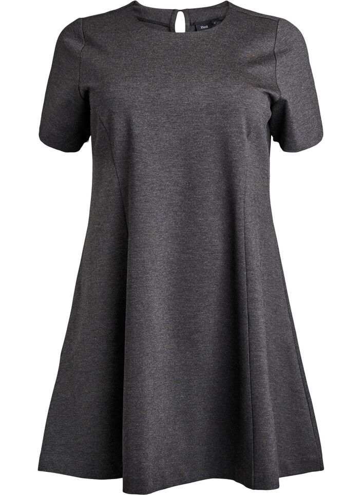 Jersey jurk met korte mouwen en A-lijn., Grijs, Packshot image number 0