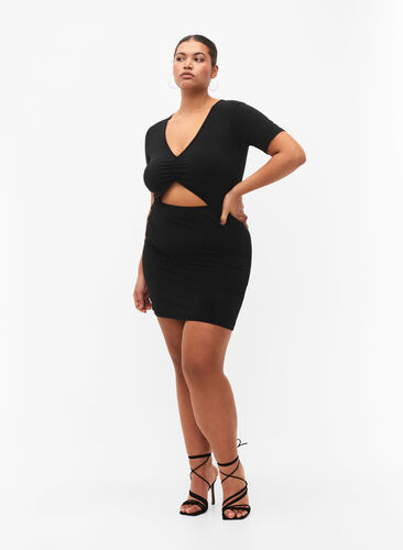 Korte jurk met uitsnede, Black, Model image number 3