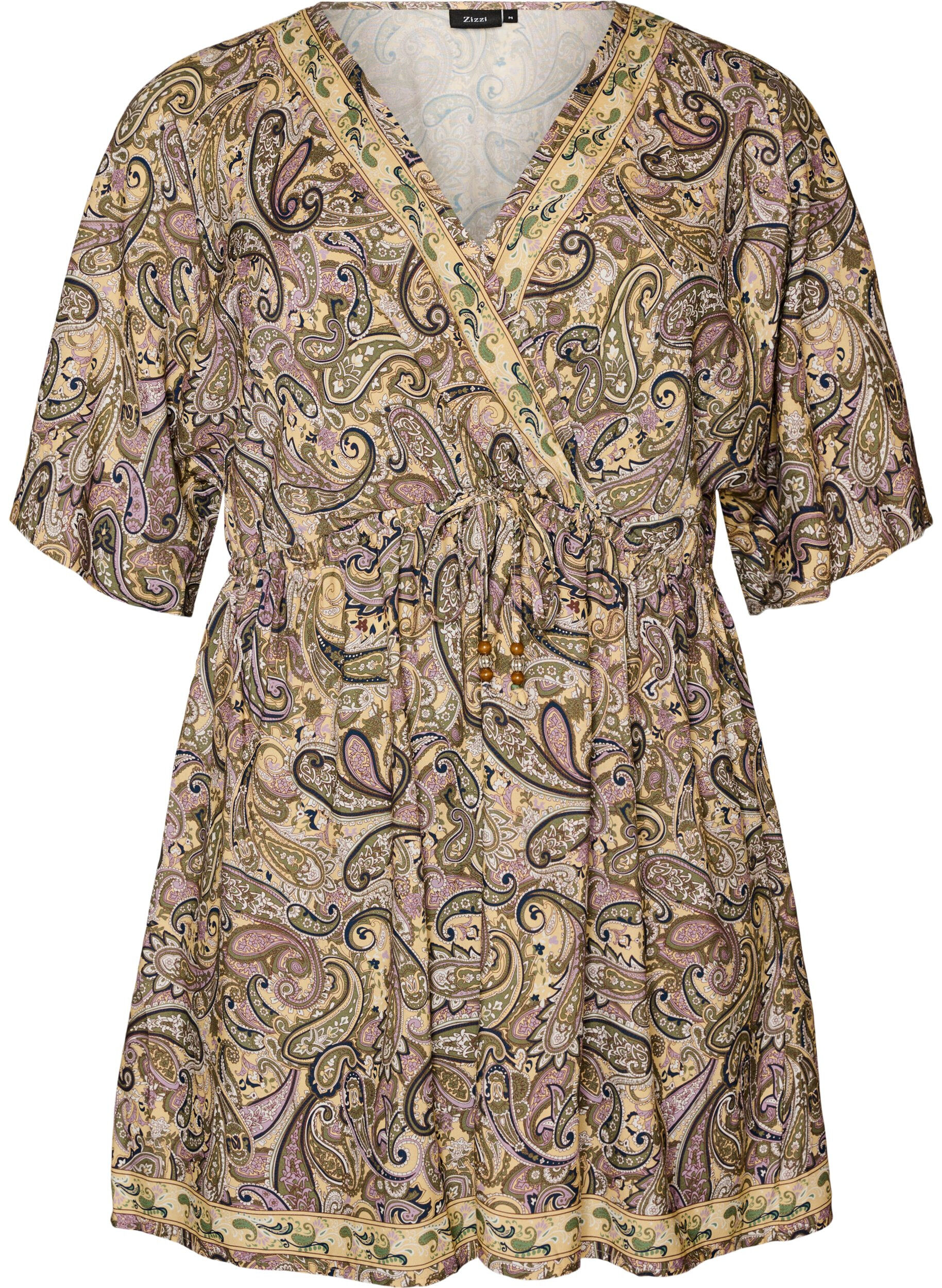 ZizziViscose tuniek met paisleyprint en aantrekkoord, Geel, Packshot image number 0