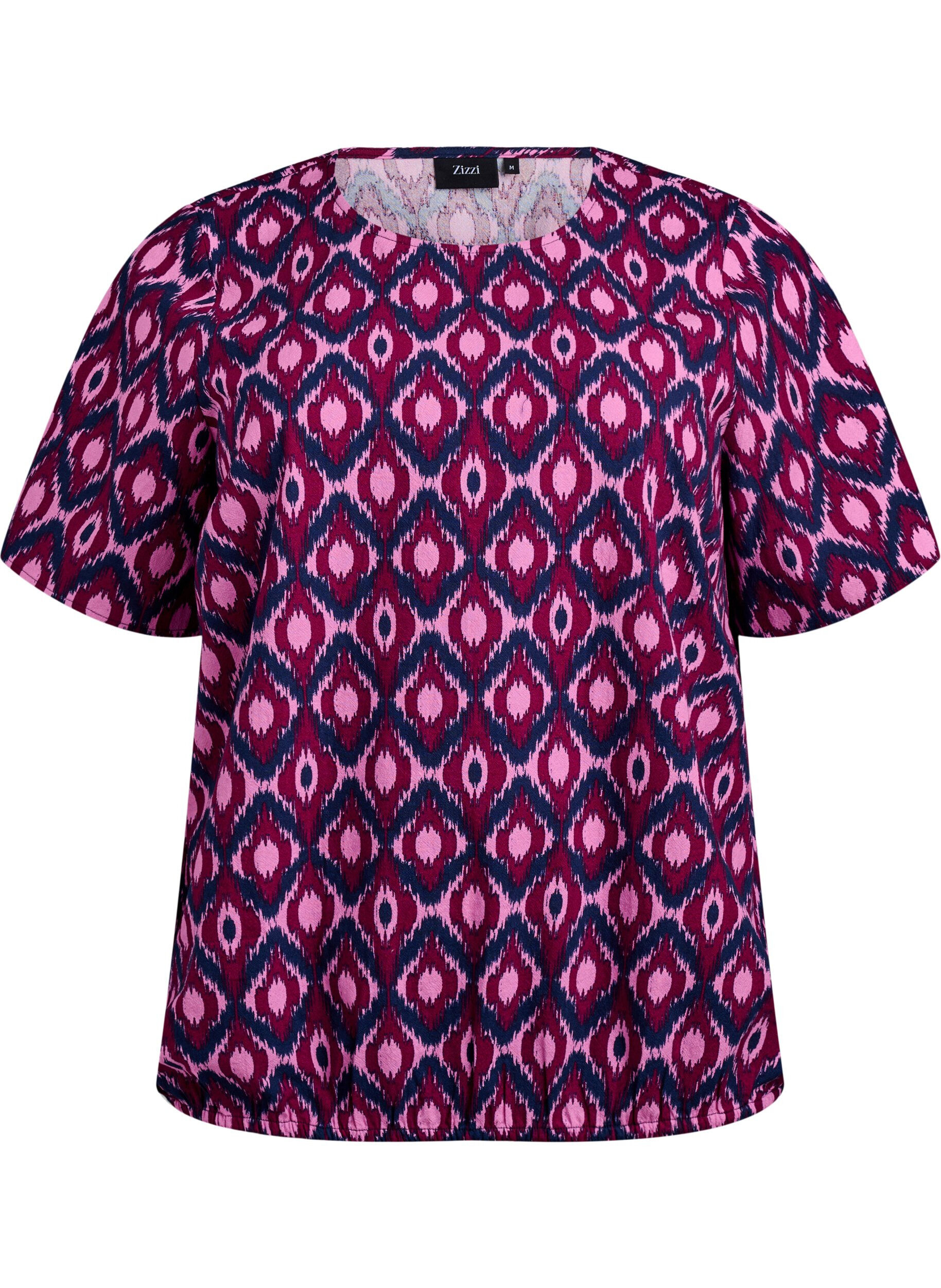 Zizzi Katoenen blouse met print en korte mouwen, Roze, Packshot image number 0