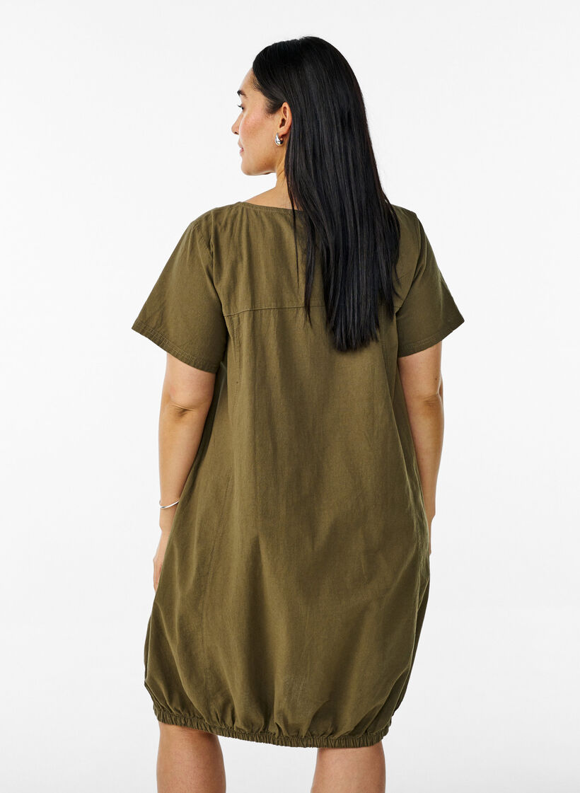 Katoenen jurk met korte mouwen, Groen, Model image number 2