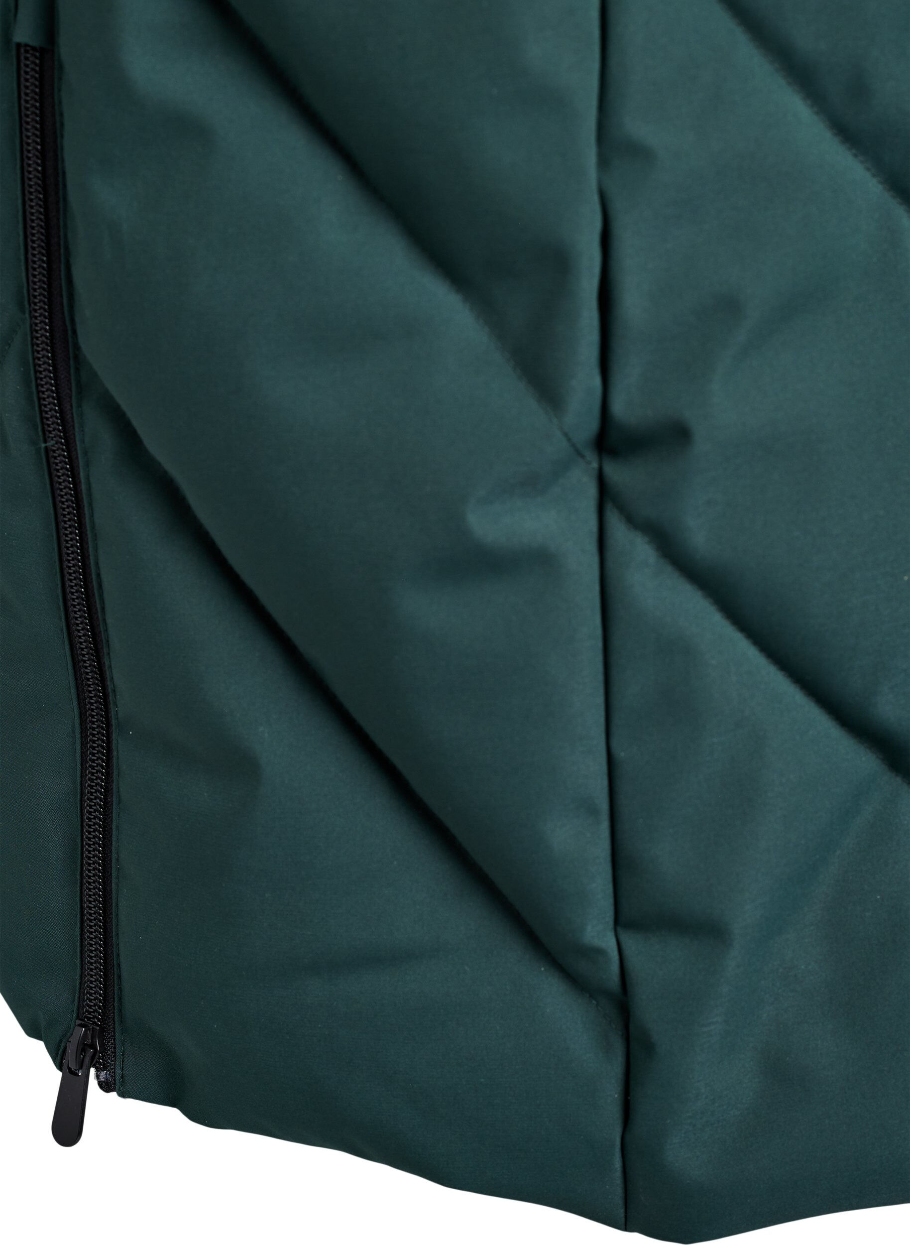 ZizziLange winterjas met haaksluitingen en een nep bontkraag, Groen, Packshot image number 4