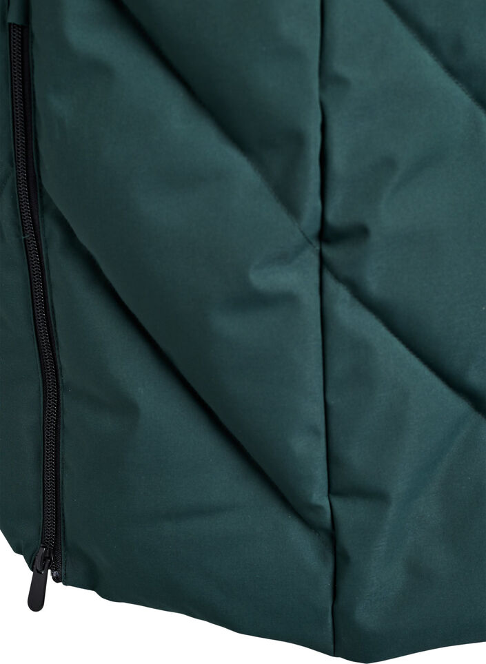 Lange winterjas met haaksluitingen en een nep bontkraag, Groen, Packshot image number 4