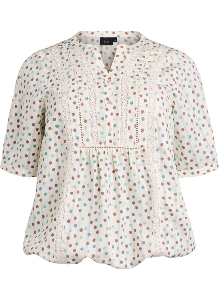 Blouse met print en 1/2 mouwen, Wit, Packshot image number 0
