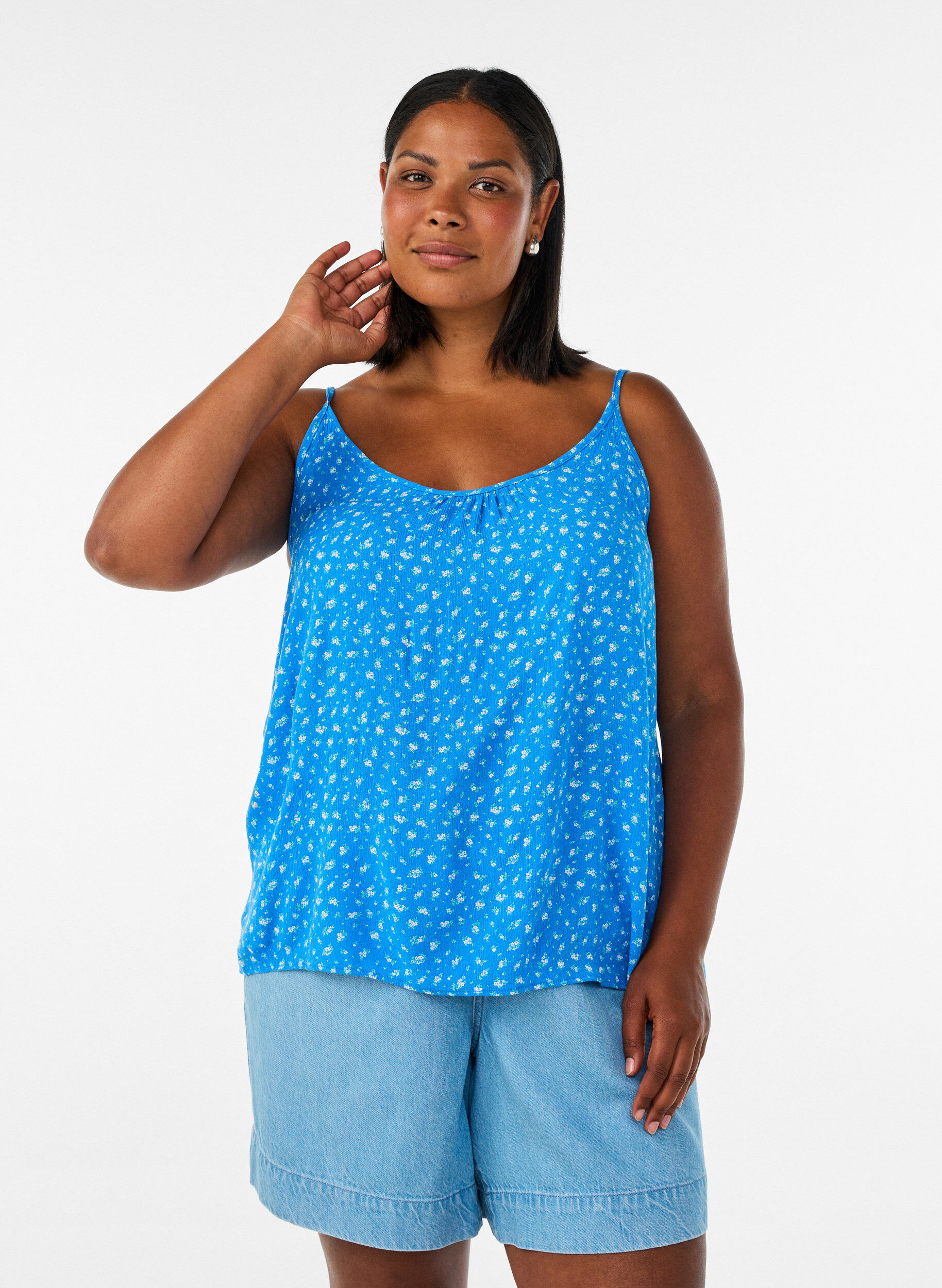 Strap top in viscose, Blauw, Model
