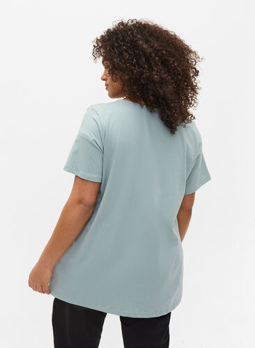 T-shirt met korte mouwen en kanten details, Silver Blue, Model image number 1