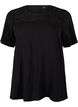 Blouse van viscose met korte mouwen en kant detail, Black, Packshot image number 0