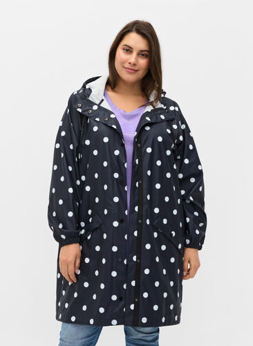 Gedessineerde regenjas met capuchon, Navy Blazer W/Dots, Model image number 0
