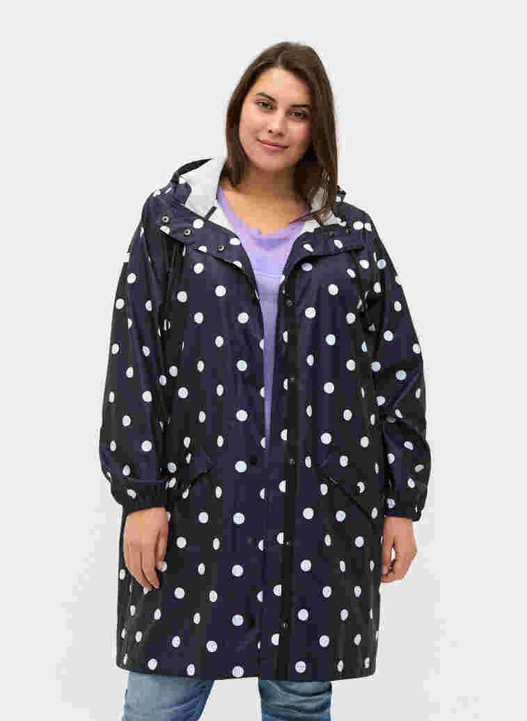 Gedessineerde regenjas met capuchon, Navy Blazer W/Dots, Model