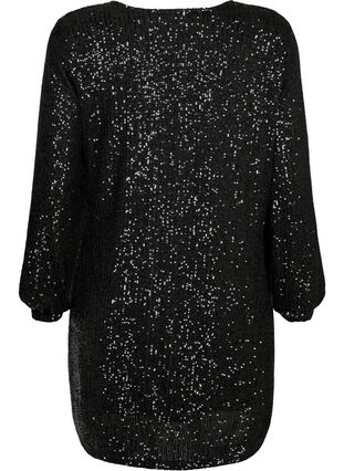 Korte jurk met pailletten en lange mouwen, Black, Packshot image number 1