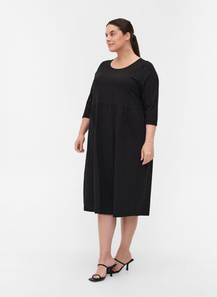 Midi-jurk in biologisch katoen met zakken, Black, Model image number 2