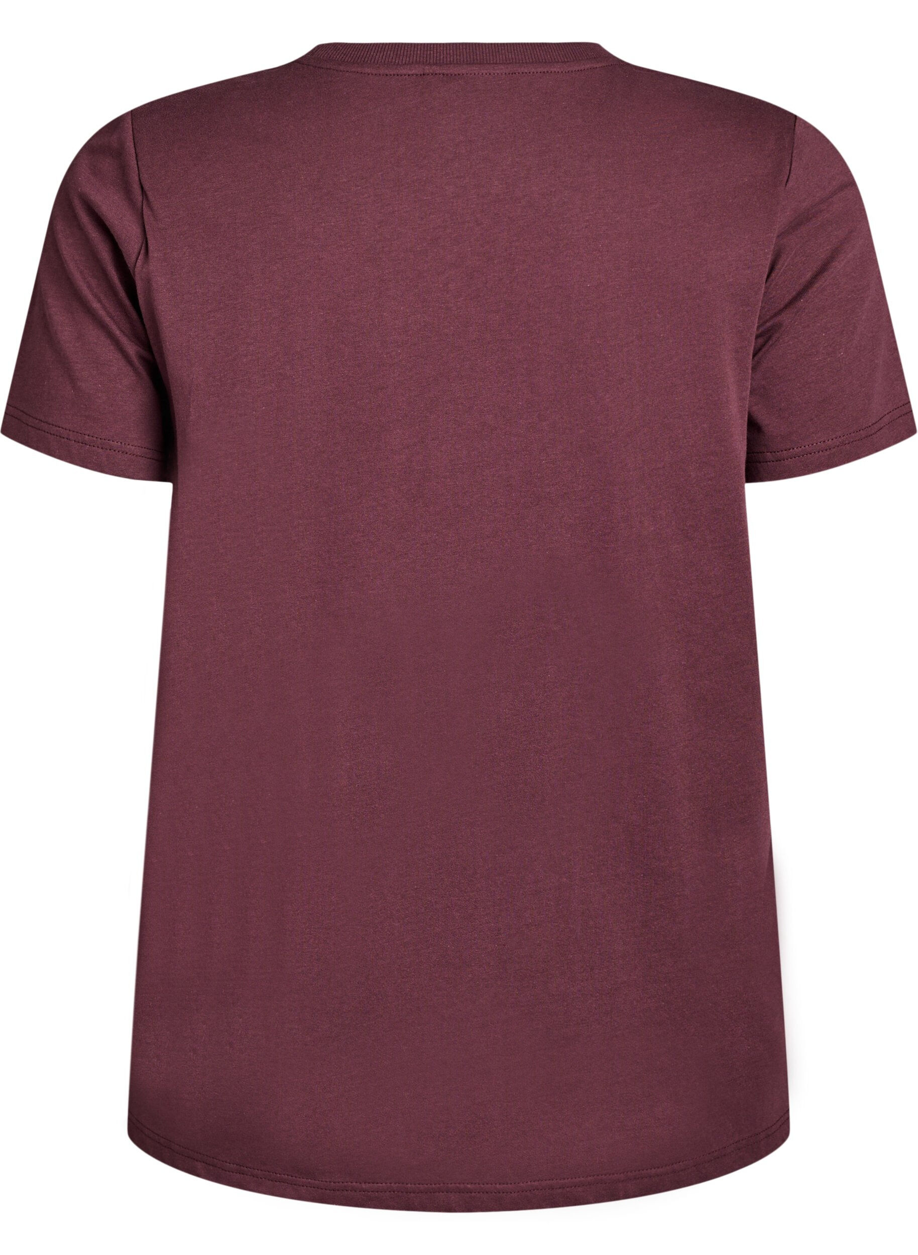 Zizzi Basic katoenen T-shirt met schoudervullingen, Donker Bordeaux, Packshot image number 1