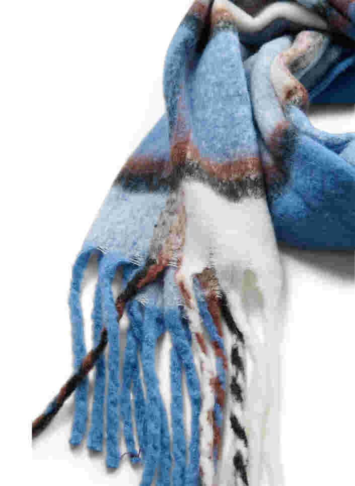 Gedessineerde sjaal met franjes, Blue, Packshot image number 1