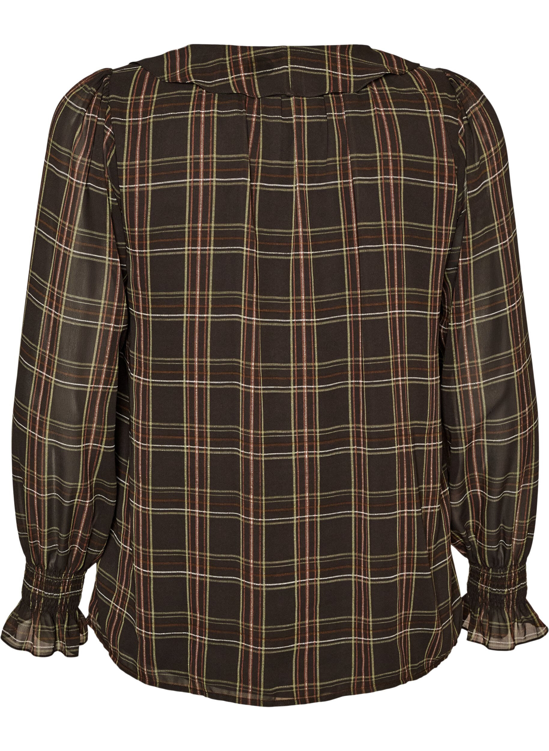 ZizziBlouse met ruit en ruches details, Groen, Packshot image number 1