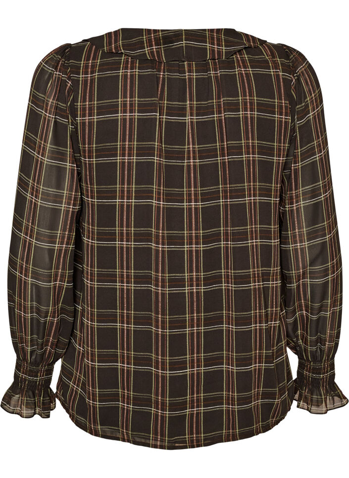 Blouse met ruit en ruches details, Groen, Packshot image number 1