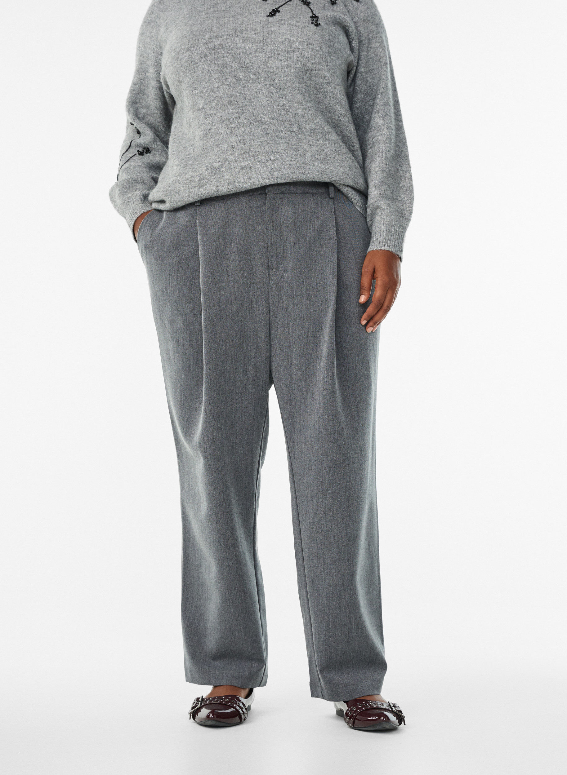 Zizzi Dressebroek met hoge taille en rechte pijpen, Grijs, Model image number 2