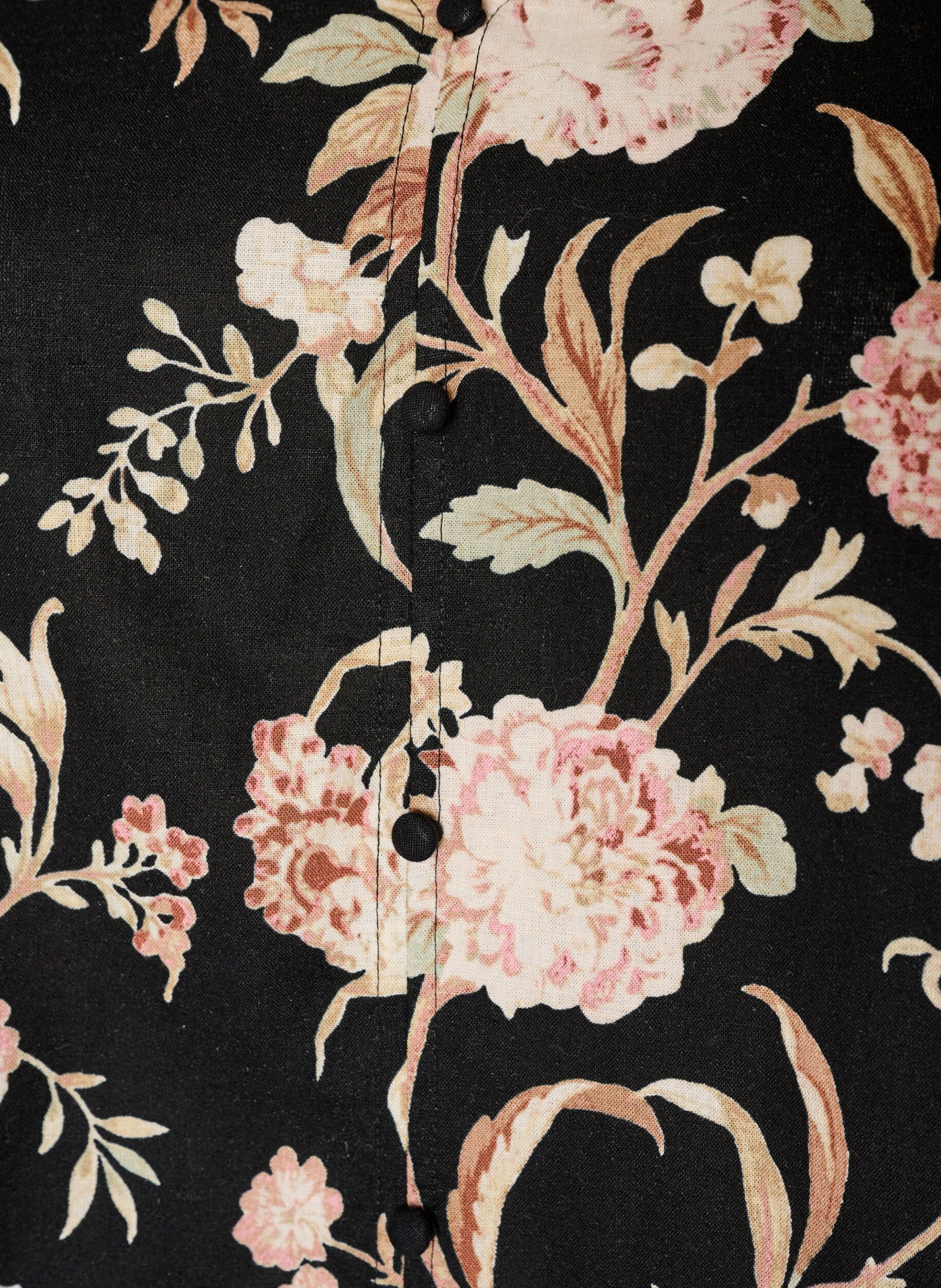 ZizziGebloemde blouse van linnen en viscose met lange mouwen, Zwart, Packshot image number 2