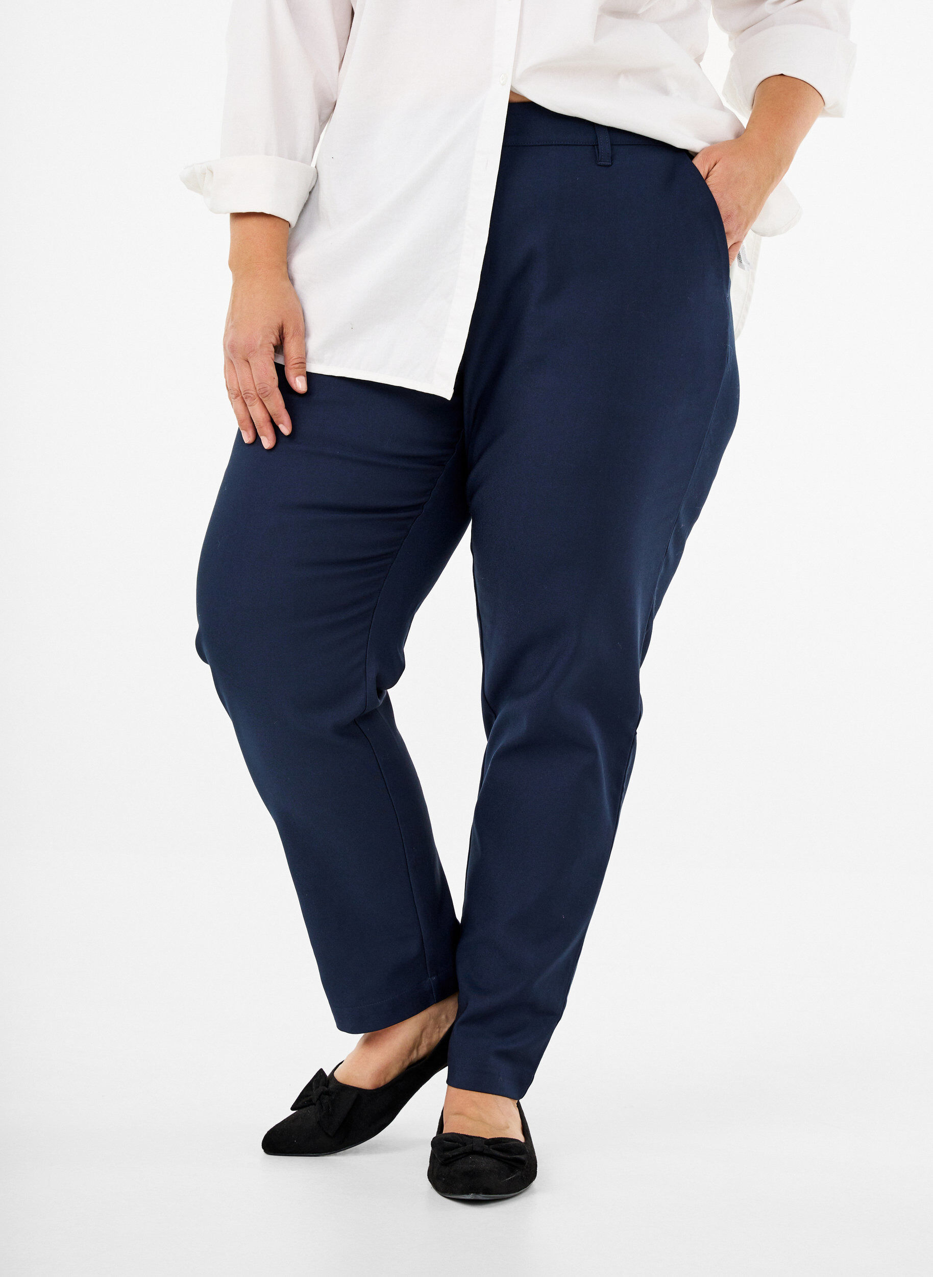 Zizzi Broek met hoge taille en rechte pijpen, Blauw, Model image number 2