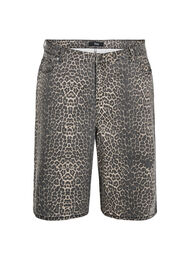 Luipaardprint denim bermuda shorts, Bruin