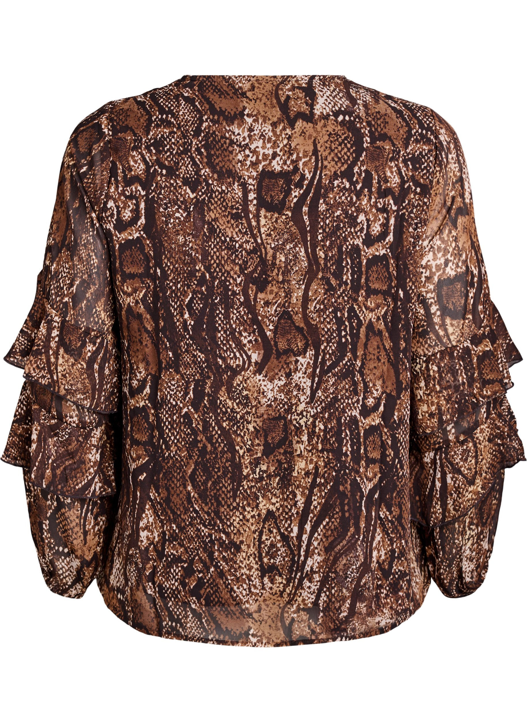 Zizzi Blouse met dierenprint en ruches, Bruin, Packshot image number 1