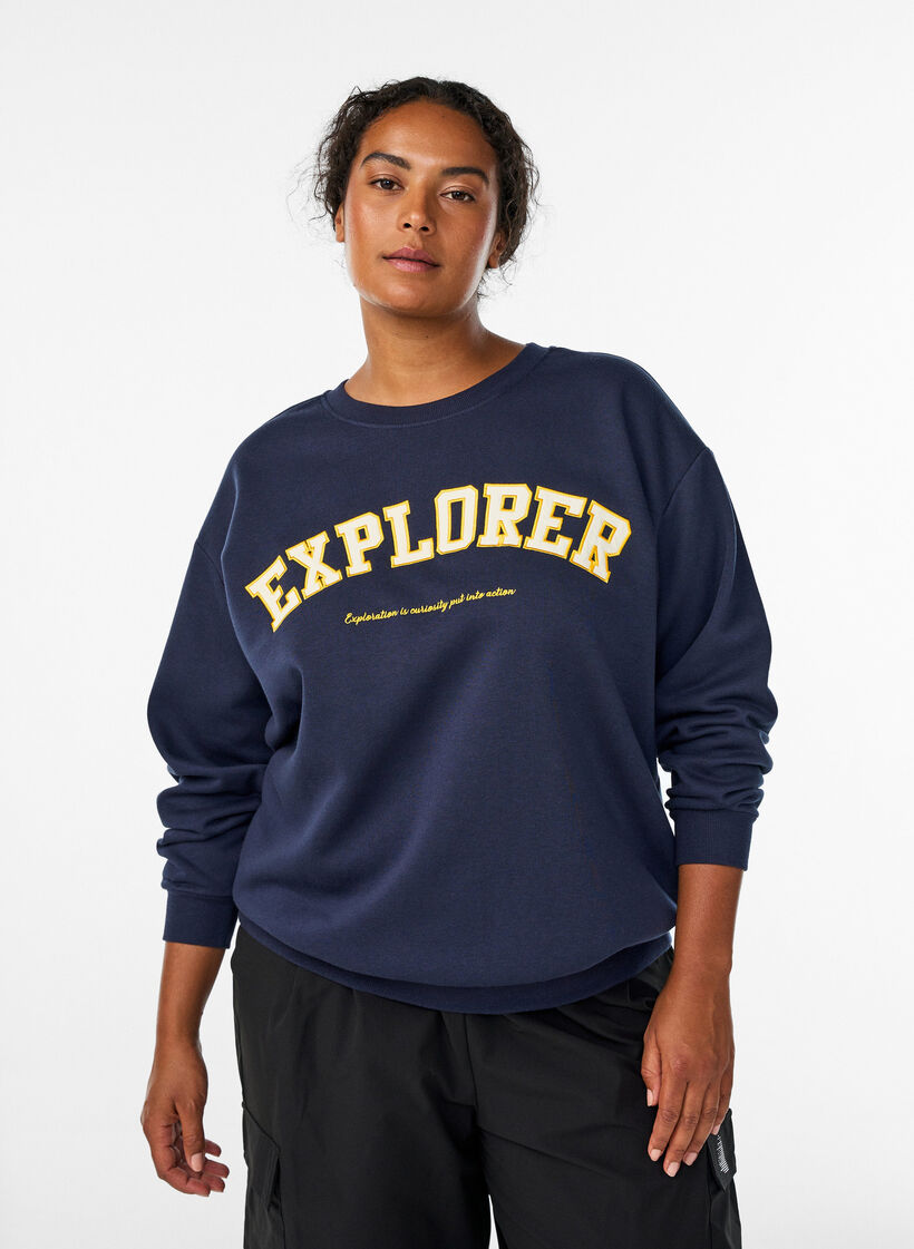 Sweatshirt met statementdetail, Blauw, Model image number 0