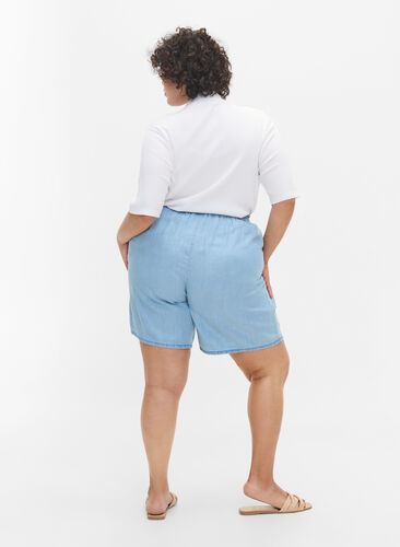 Losse shorts met trekkoord en zakken, Light blue denim, Model image number 0