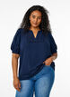 Blouse met korte pofmouwen en gestippelde textuur, Navy Blazer, Model image number 0