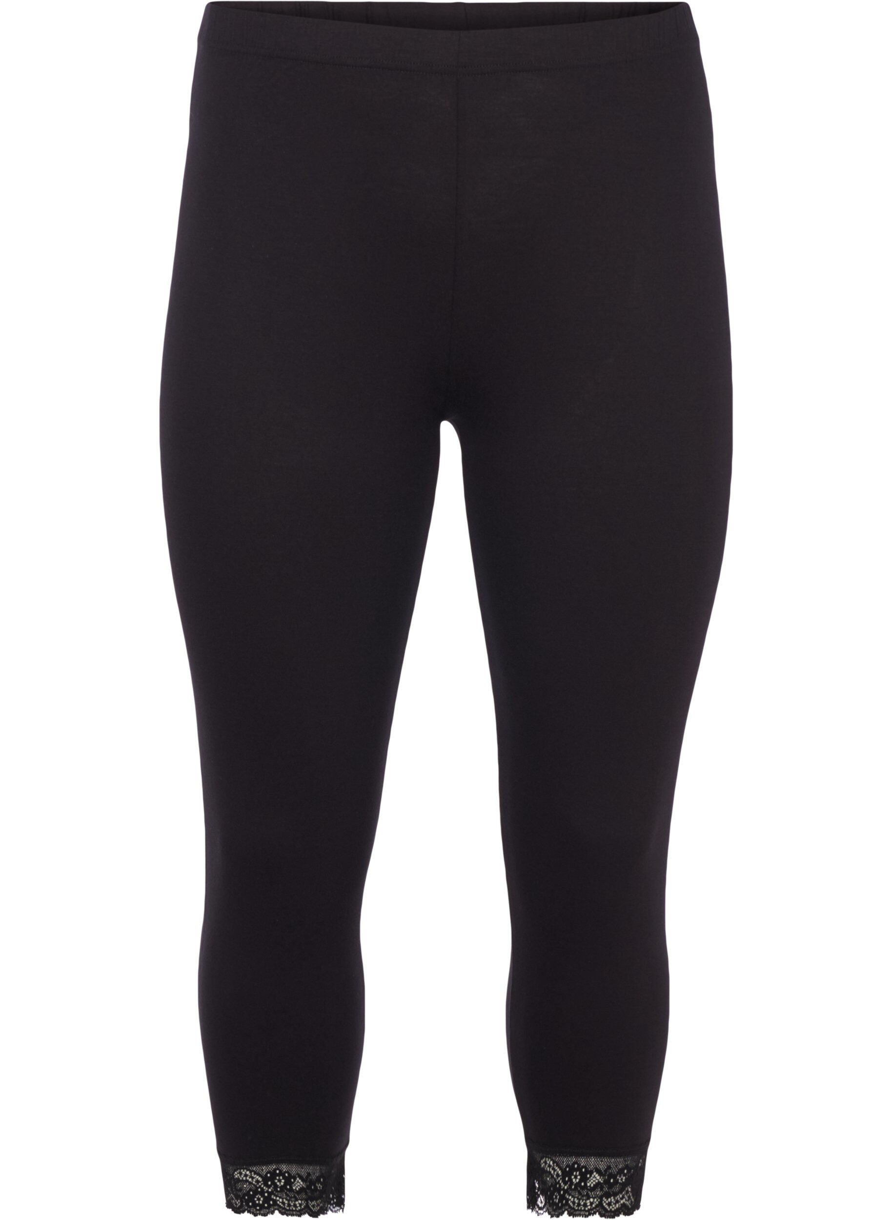 Zizzi Driekwart legging met kanten rand, Black, Packshot image number 0