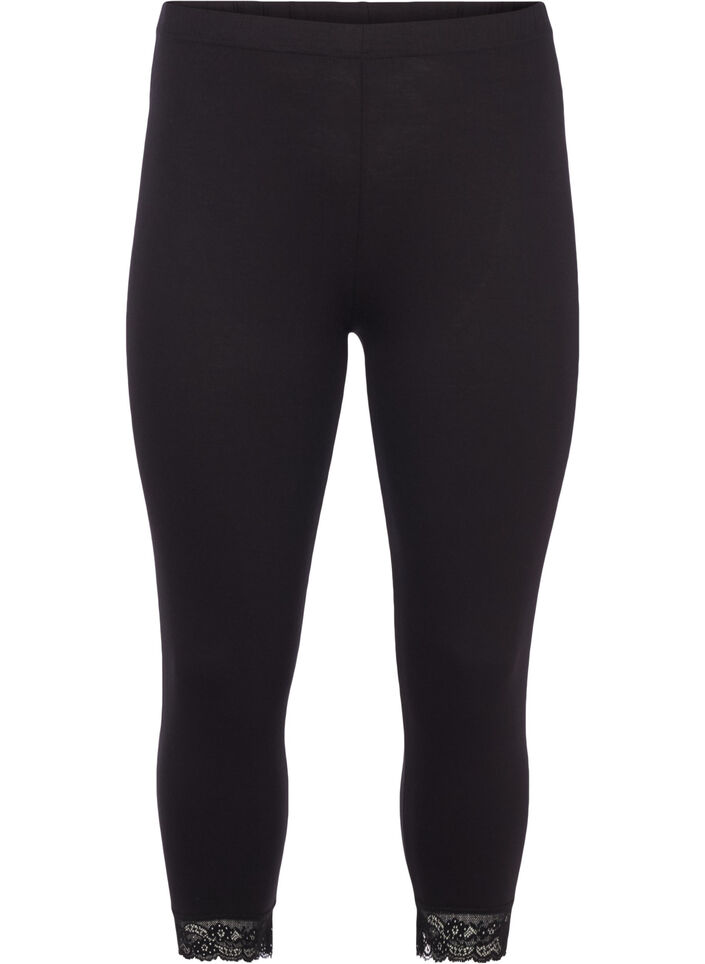 Driekwart legging met kanten rand, Black, Packshot image number 0