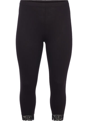 Driekwart legging met kanten rand, Black, Packshot image number 0