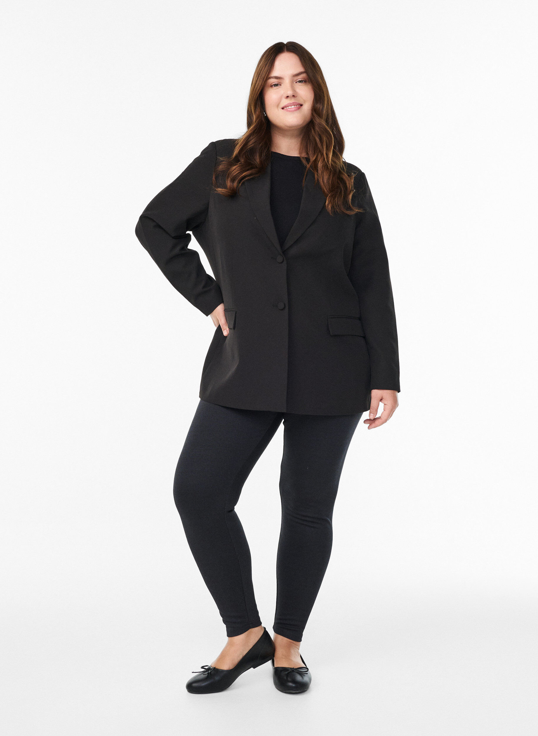 Zizzi Leggings met normale taille en patroon, Zwart, Model image number 1