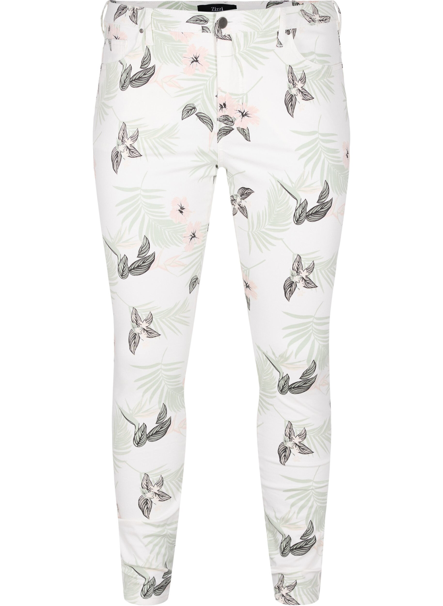 Zizzi Amy jeans met hoge taille en bloemenprint, White Flower AOP L78, Packshot image number 0