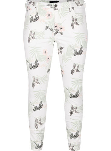 Amy jeans met hoge taille en bloemenprint, White Flower AOP L78, Packshot image number 0