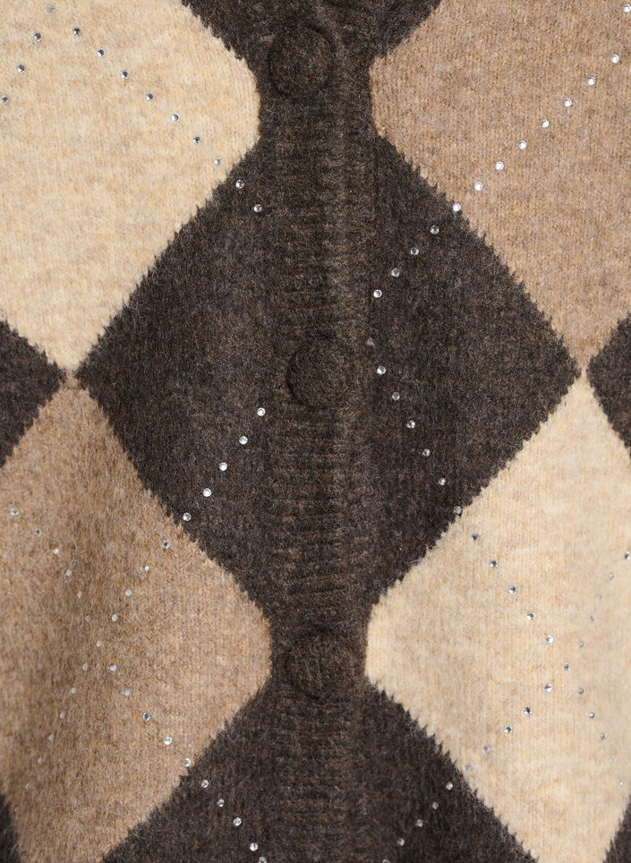 Argyle vest met strass-steentjes, Bruin, Packshot image number 2