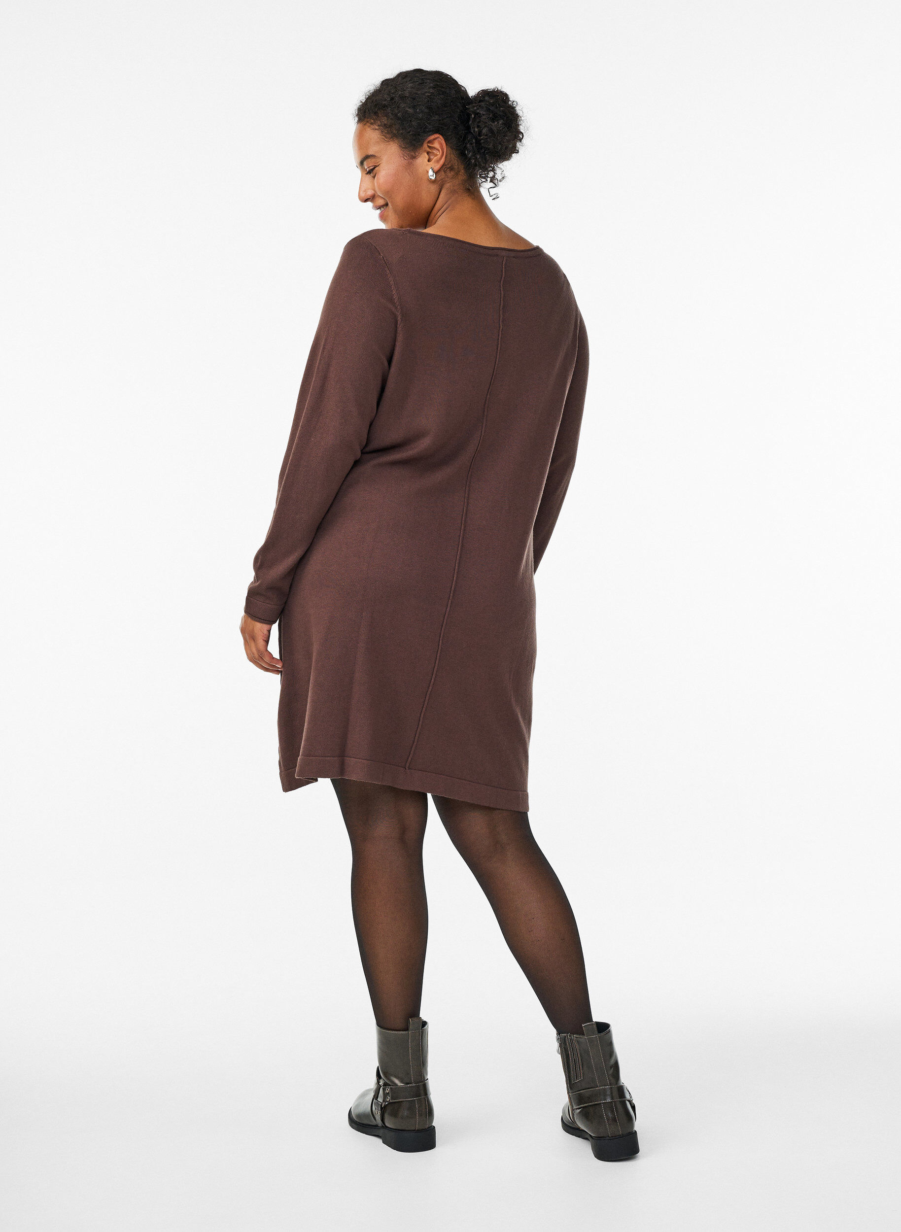 ZizziGebreide jurk in katoen-viscose blend, Bruin, Model image number 2