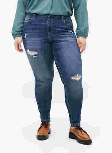 Ripped Amy jeans met super slanke pasvorm, Blue denim, Model image number 2