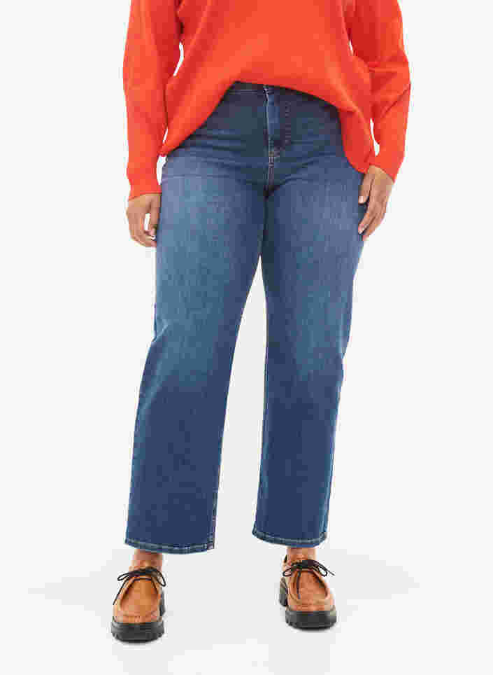 Gemma jeans met hoge taille en push up, Blue denim, Model image number 2